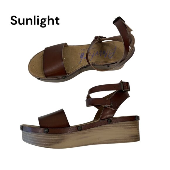 Blowfish Women 8.5 Brown Faux Leather Platform Sandal Adjustable Strap Studded - Picture 1 of 16